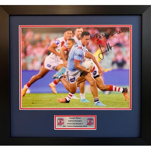 Joseph Manu Signed Sydney Roosters Photo Display