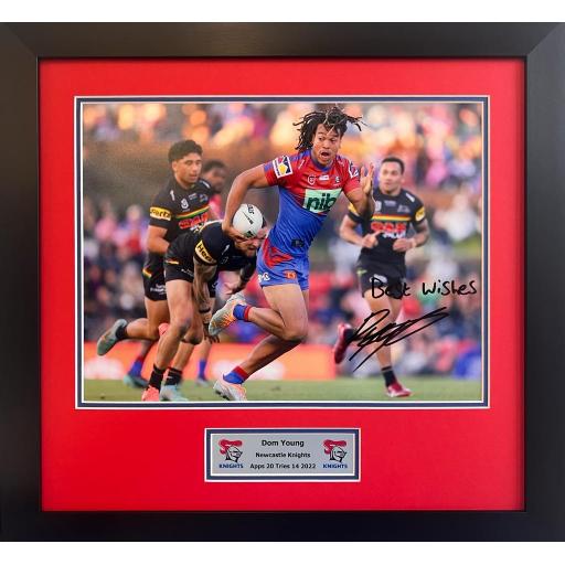 Dom Young Newcastle Knights Signed Framed Photo Display